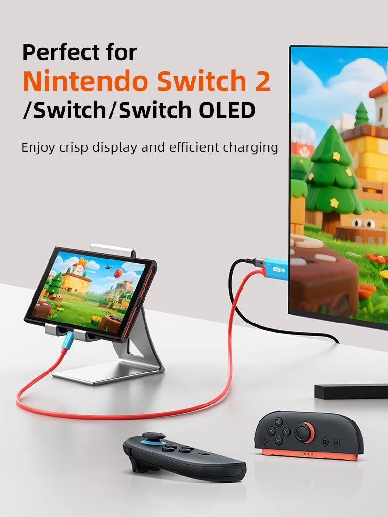 CABLETIME 4K60HZ USB C TO HDMI ADAPTER CABLE COMPATIBLE WITH NINTENDO SWITCH 2 MINI DOCK WITH PD100W | BLUE - Image 4